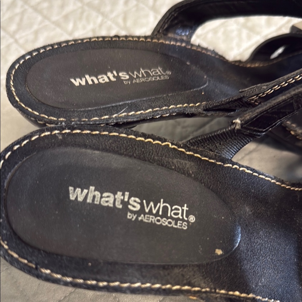 AEROSOLES Black Sandals with White Stitching - Picture 2 of 4